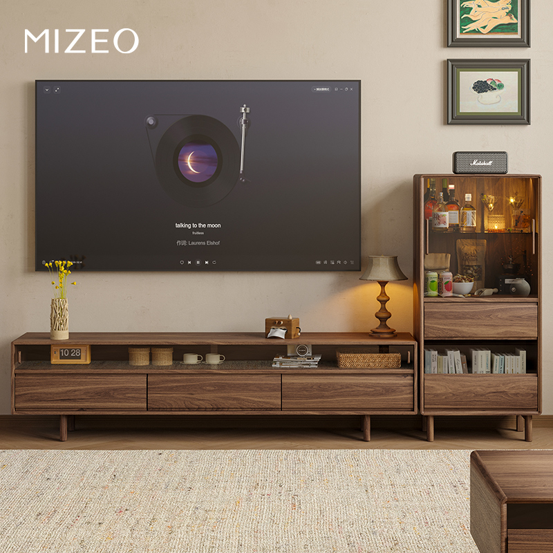 MIZEO米卓/北美黑胡桃木中古风电视柜斗柜组合客厅收纳简约储物柜