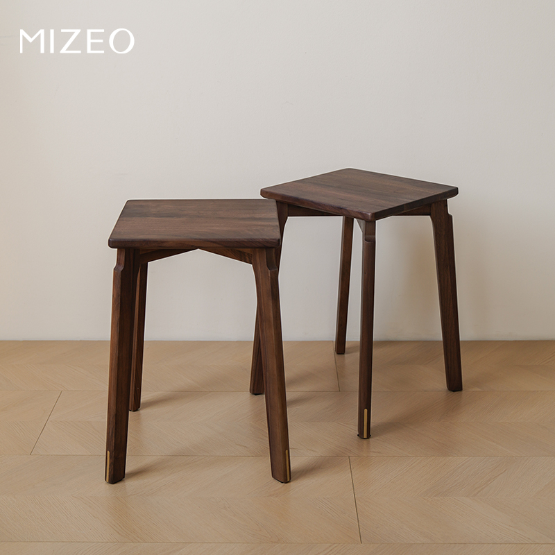 MIZEO 米卓/北美黑胡桃木餐厅小高凳简约客厅实木板凳换鞋凳