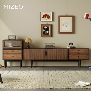 MIZEO米卓/北美黑胡桃木中古风电视柜实木客厅简约复古柜子储物柜