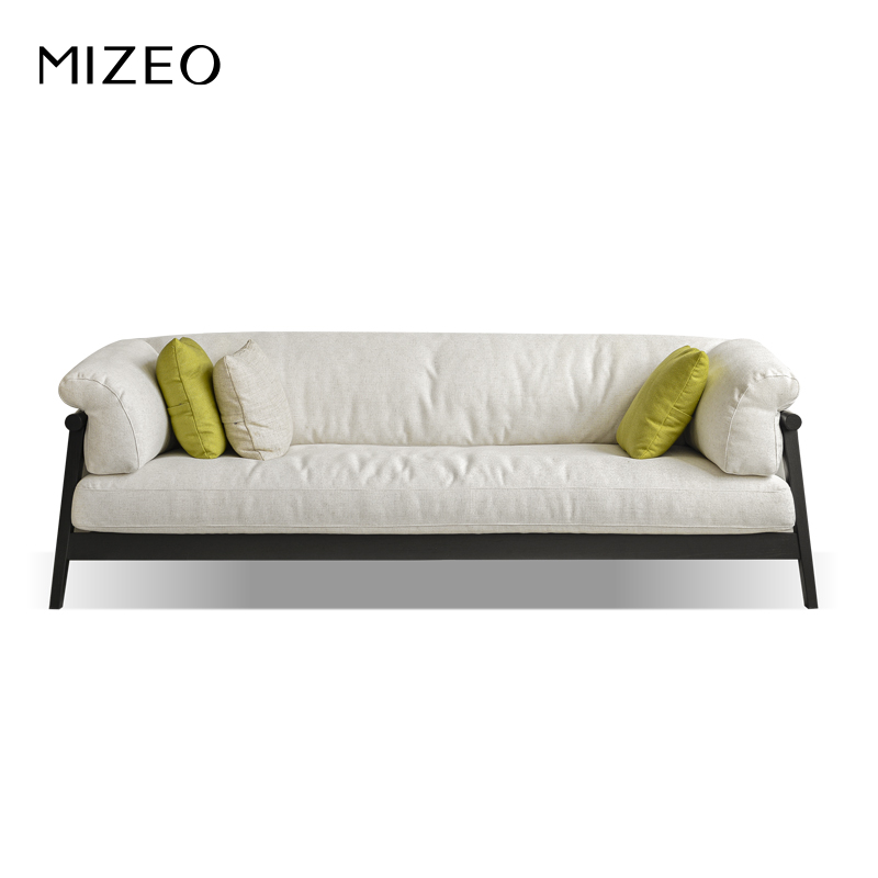 MIZEO 米卓/意式极简白蜡木布艺 新中式小户型三人位简约沙发组合