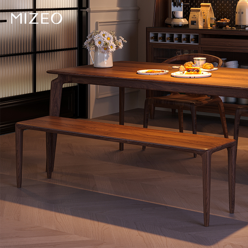 MIZEO 米卓/北美黑胡桃木中古实木餐椅餐厅复古简约榫卯平原条凳