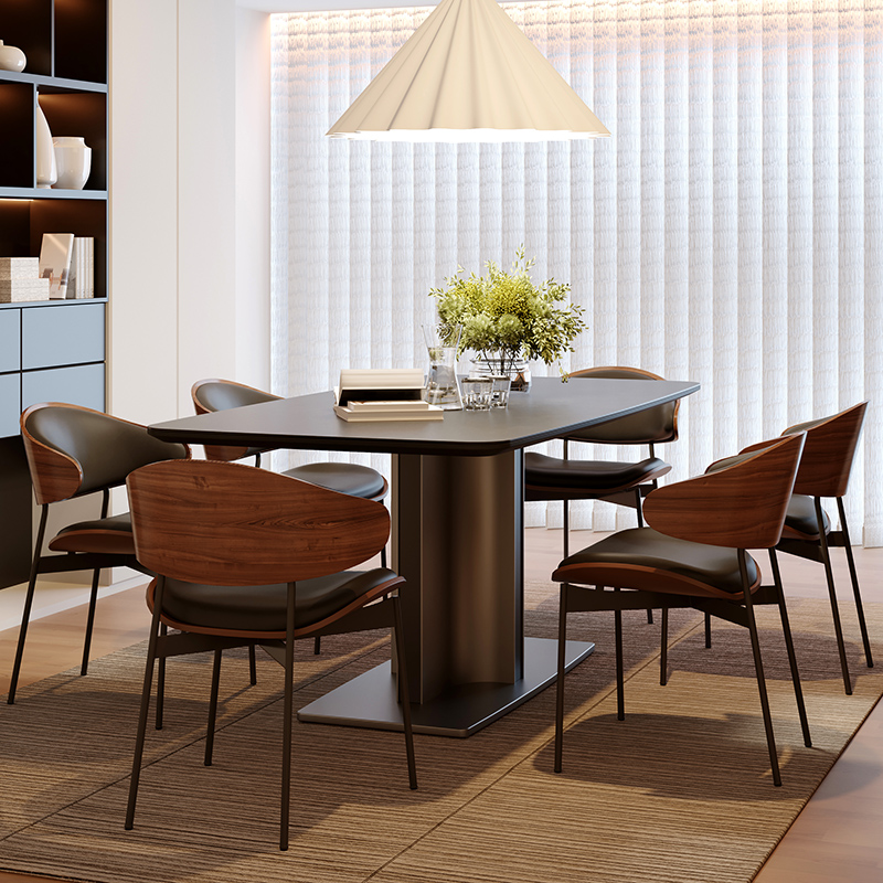 士伦餐桌岩板复古侘寂风黑色哑光