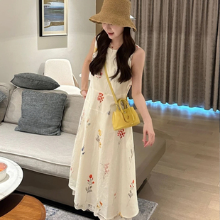 高级感气质宽松海边度假提花长裙子 褶皱天丝露背吊带连衣裙女夏季
