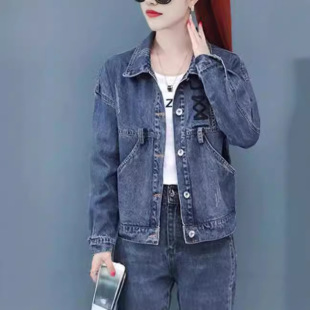 牛仔外套女ins潮潮女入秋上衣刺绣oversize宽松外套牛仔衣服