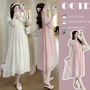 孕妇连衣裙 减龄显瘦遮肚长款 2025孕妇装 时尚