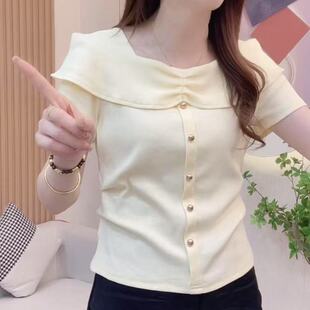 短袖恤衫女夏季新款小个子宽松显瘦时尚洋气百搭减龄气质上衣潮