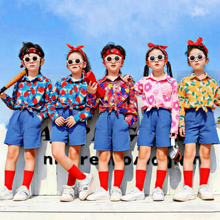 六一儿童啦啦队复古护花使者演出服舞蹈服装幼儿花衬衫港风怀旧
