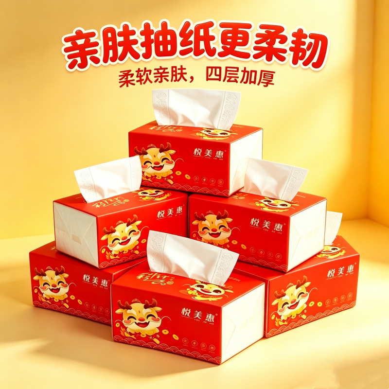 420张6层五彩祥云抽纸大包加大超厚餐巾纸卫生纸面巾纸家用实惠装