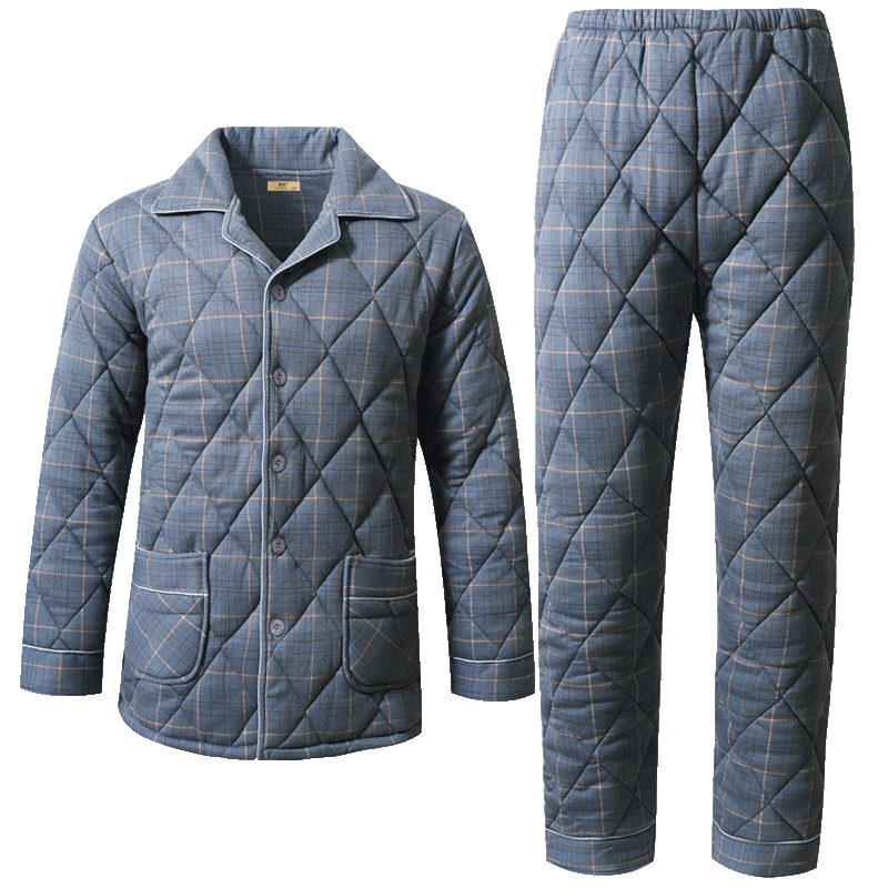 活性印染纯棉夹棉睡衣男秋冬加厚