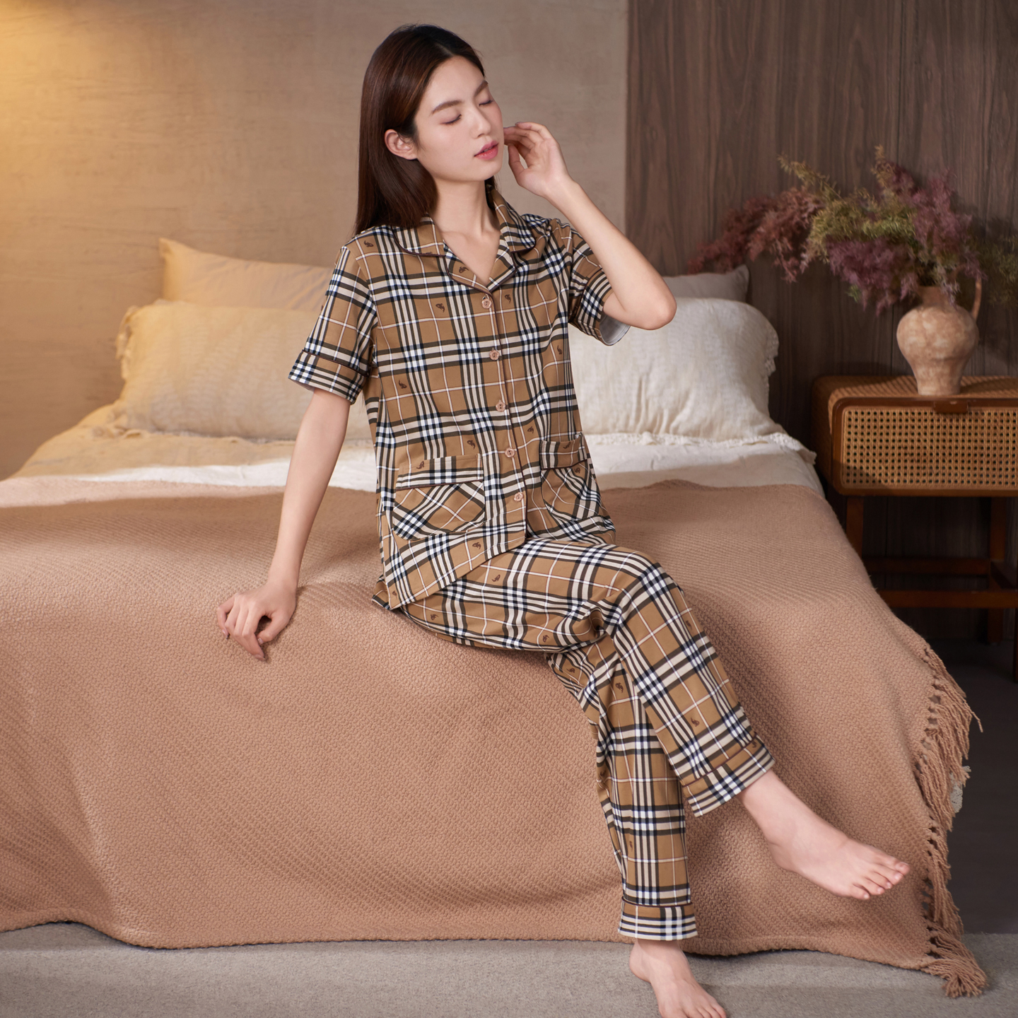 活性印染纯棉睡衣女夏季短袖套装