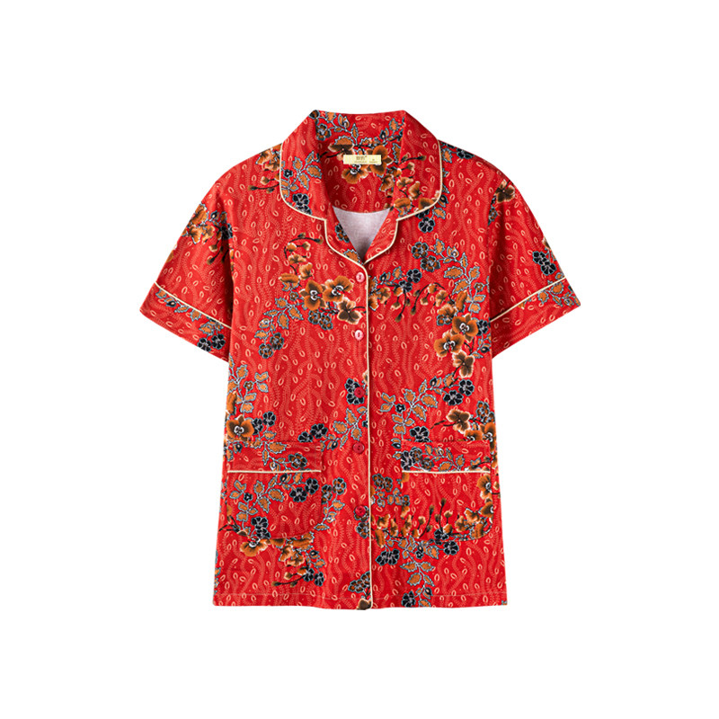 睡衣女夏季纯棉短袖大码单件上衣红色本命年可外穿薄款碎花家居服,女士内衣/男士内衣/家居服,睡衣上装,淘宝优惠券,粉丝福利购,淘宝优惠卷