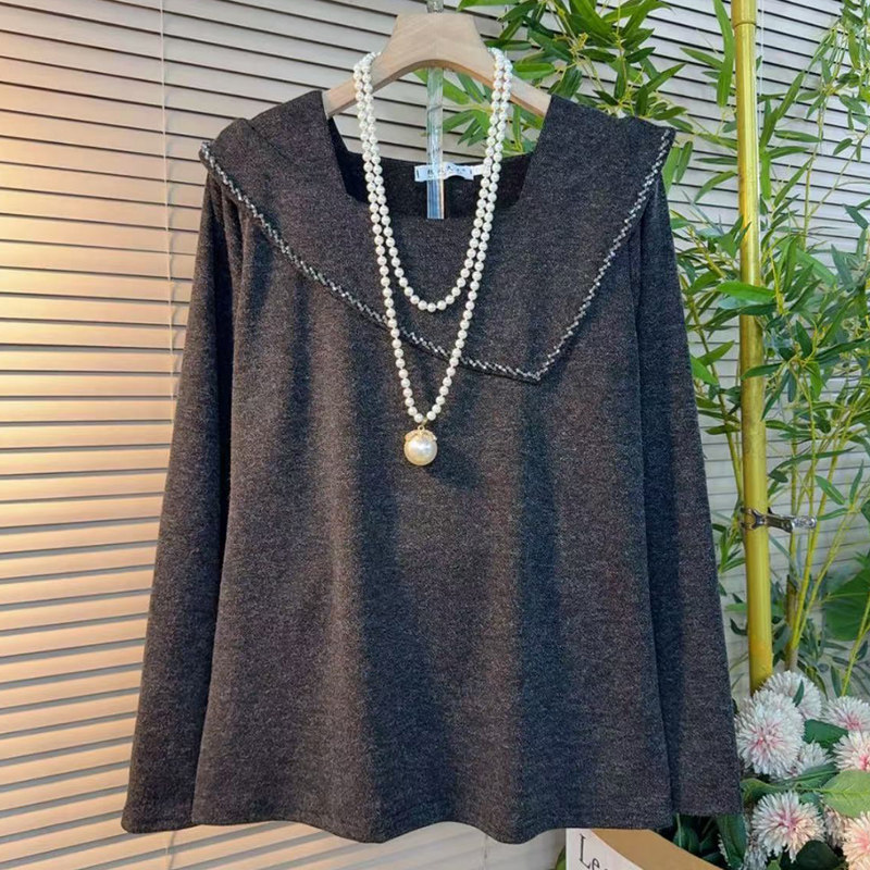 胖妹妹大码春季灰色V领长袖内搭上衣女韩版宽松显瘦减龄珍珠装饰,女装/女士精品,大码内搭,淘宝优惠券,粉丝福利购,淘宝优惠卷