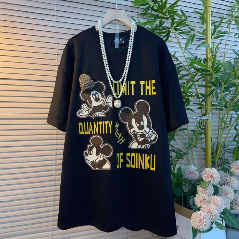 大码女装秋冬新品时尚卡通可爱风米奇印花短袖T恤女上衣打底衫潮
