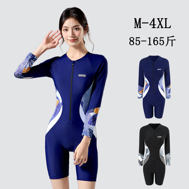 连体泳衣女士保守遮肉微胖女孩大码长袖五分裤2025新款高级感游泳