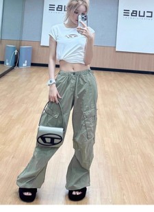 宽松休闲裤 韩小众宋雨琦中村一叶 松紧腰口袋工装 calie同款 asif