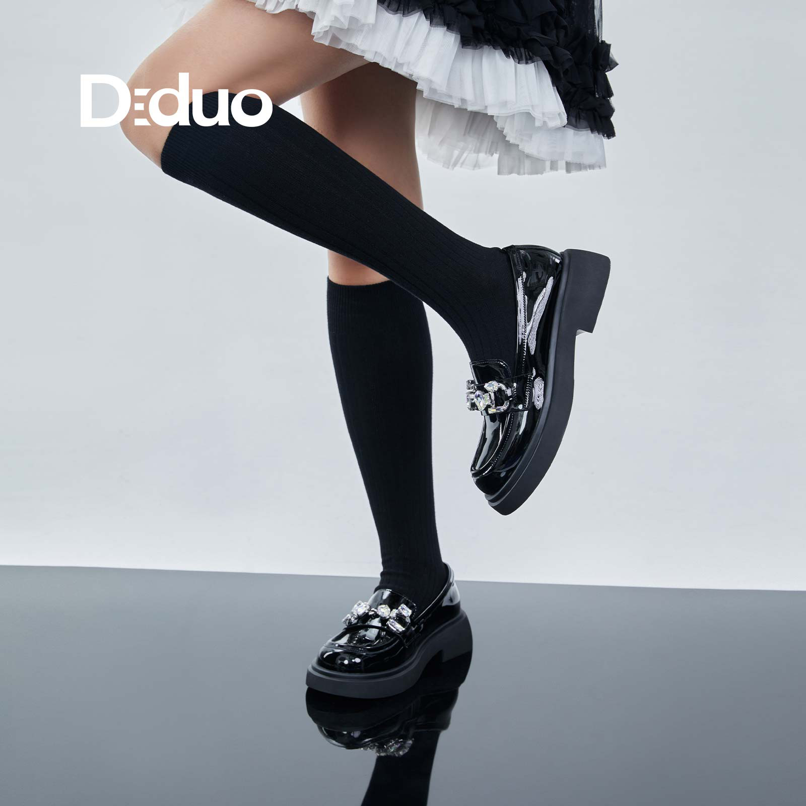 Diduo/迪朵英伦风水钻乐福鞋真皮