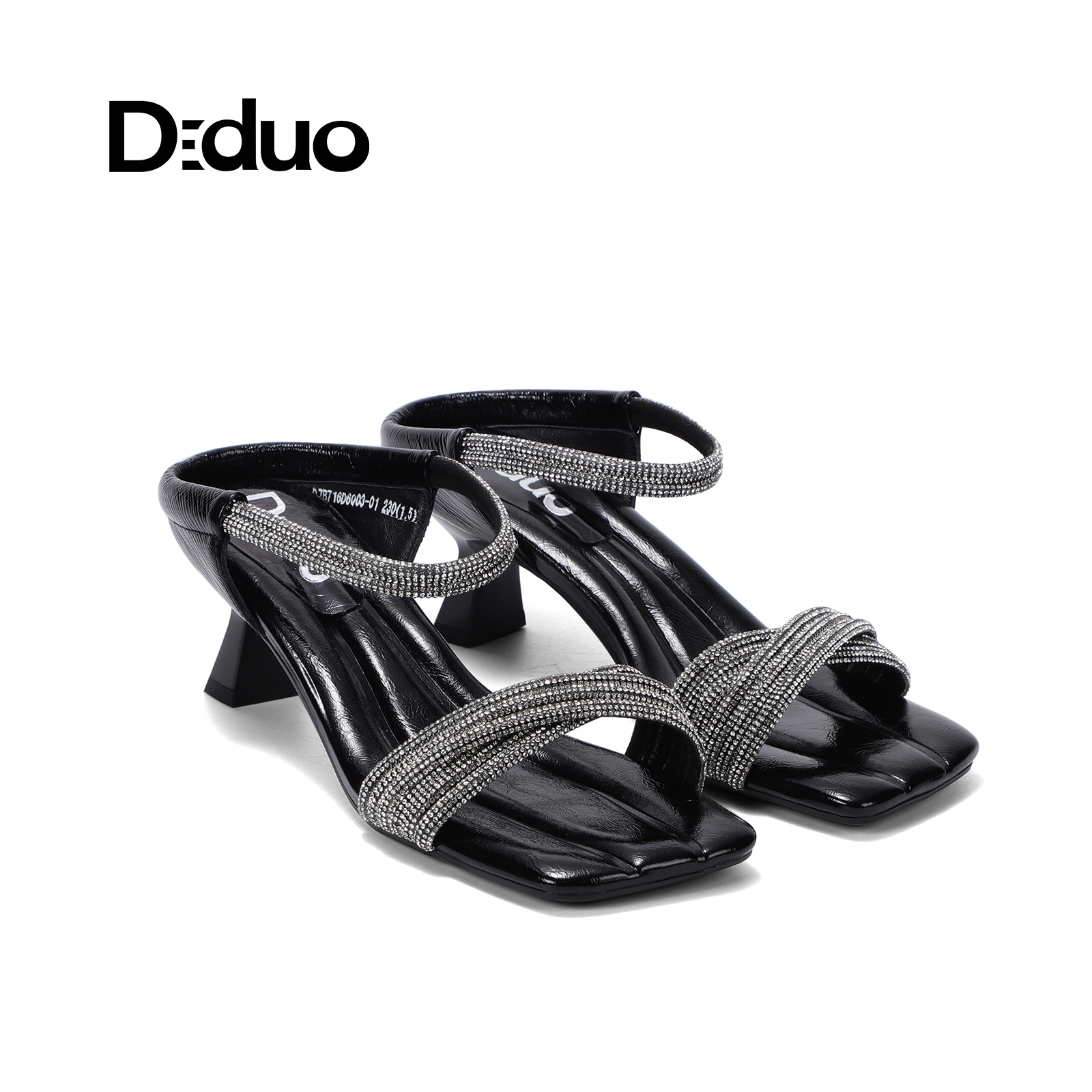 【新品】Diduo/迪朵2025夏季新款凉鞋女水钻链条露趾外穿一字带