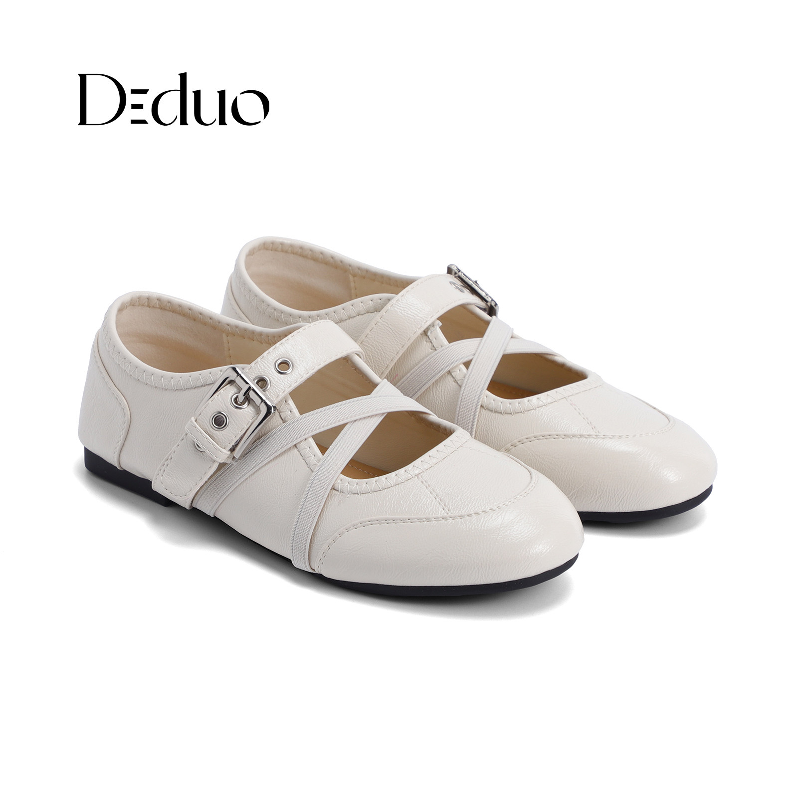 【新品】Diduo/迪朵法式厚底玛丽珍鞋女交叉带浅口单鞋百搭芭蕾风图片