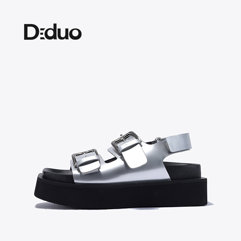 Diduo/迪朵街头厚底银色增高凉鞋