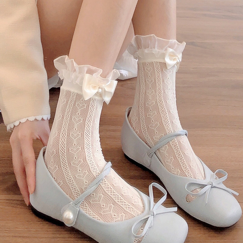 日系Lolita甜美奶白色中筒袜镂空爱心花边蝴蝶结白色小腿堆堆袜女,女士内衣/男士内衣/家居服,中筒袜,淘宝优惠券,粉丝福利购,淘宝优惠卷