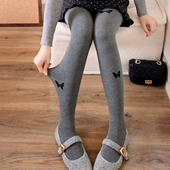 袜女加厚甜美蝴蝶结打底裤 秋冬款 烟灰色连裤 保暖显瘦jk深灰色丝袜