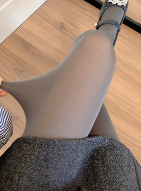 烟灰色天鹅绒打底裤袜女春秋季薄款哑光深灰色连裤袜微透米白丝袜