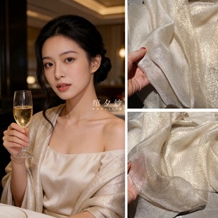 细闪香槟金色百搭双层桑蚕丝丝巾围巾礼服旗袍防晒披肩女式长春夏