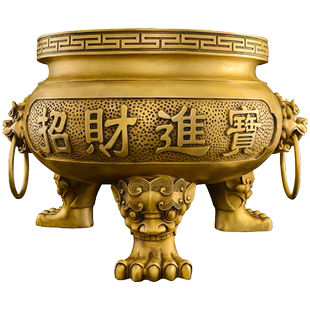 铜香炉黄铜祠堂宗祠供奉家用寺庙上香大尺寸三足双龙香炉鼎大号