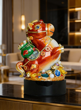 宝骥踏财珐琅彩马摆件开业礼物