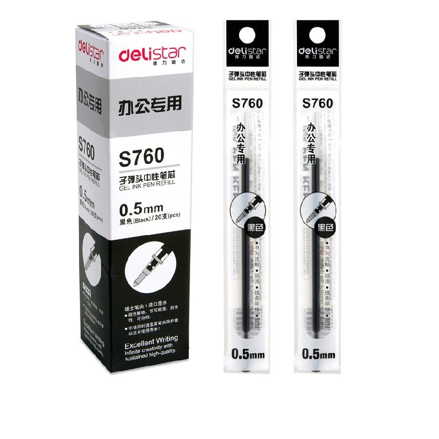 델리 S760 젤 펜 리필 블랙 0.5MM 워터 펜 리필 학생 사무용품 문구 무료 배송