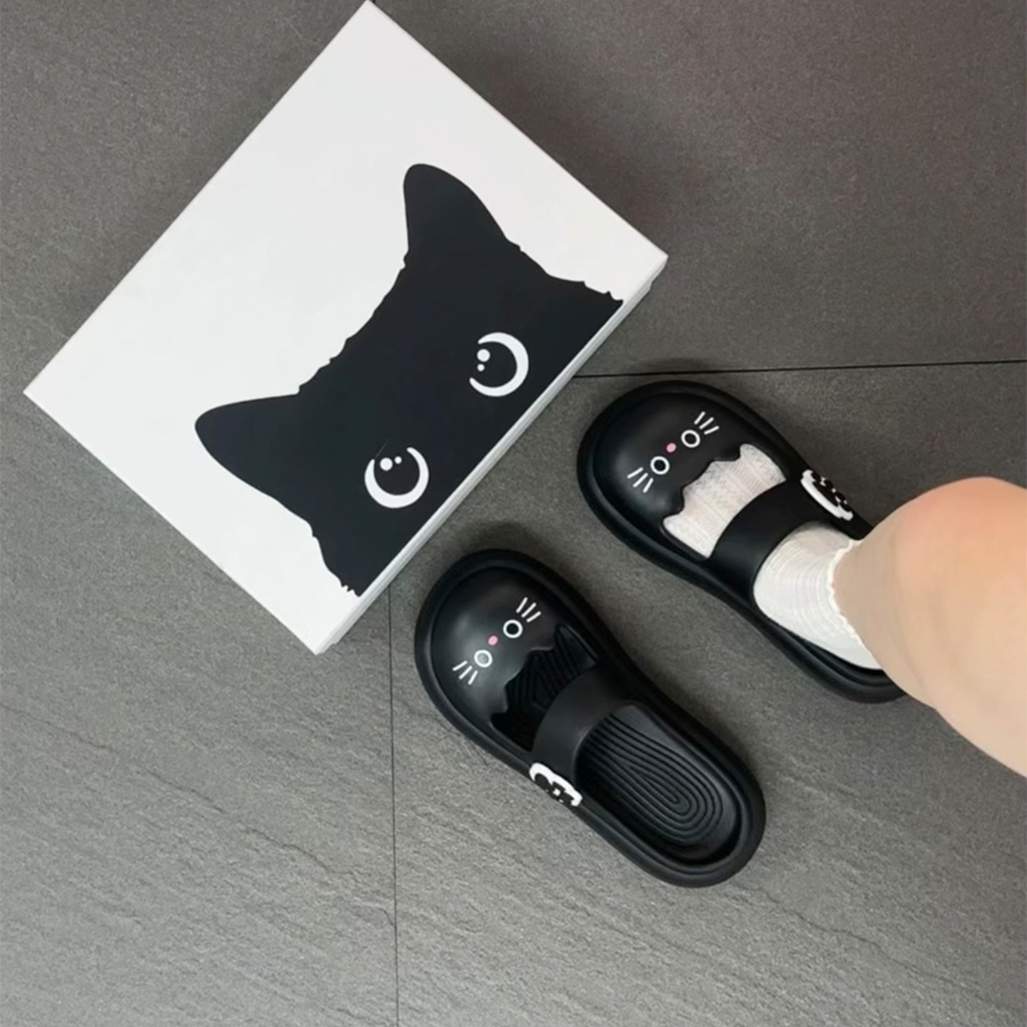 包头玛丽珍凉拖鞋女2025新款厚底增高防滑汉堡黑猫外穿沙滩洞洞鞋