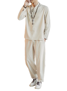 套装长袖长裤棉麻一套衣服中国风