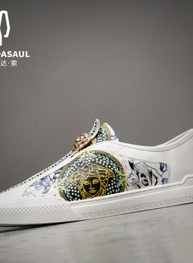 帕达索男鞋新款休闲板鞋真皮小白鞋男韩版百搭套脚懒人鞋210322