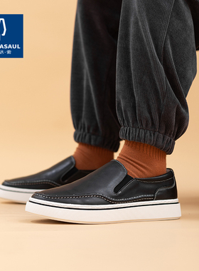 帕达索2023年春季真皮男鞋舒适休闲乐福鞋懒人鞋一脚蹬男鞋230330