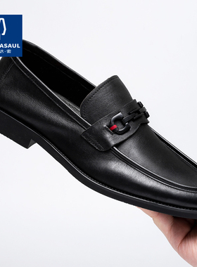 帕达索商务休闲皮鞋男真皮懒人鞋一脚蹬男士潮流百搭鞋子210812