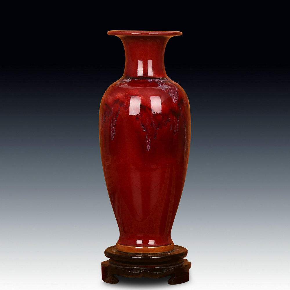 景德镇陶瓷花瓶 海棠红钧瓷仿古官窑变观音瓶 简约现代装饰摆件设