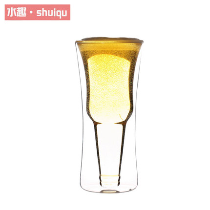 水趣 耐热玻璃杯 个性创意水杯 透明双层啤酒杯 冷饮杯 果汁杯