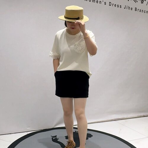 6153女权贵族初秋新品天丝棉拼接蕾丝简洁大方气质衫加大码女装