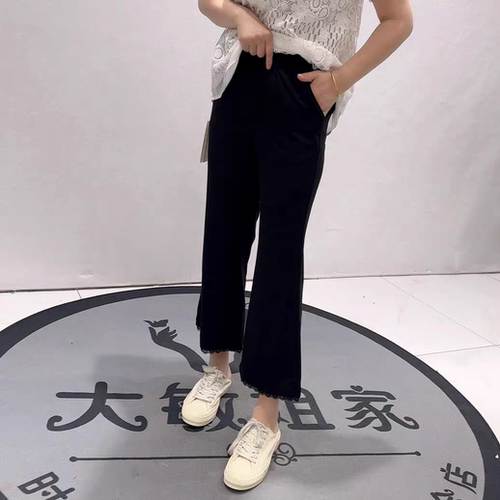 3363女权贵族初夏新品简约百搭花边裤腿时尚显瘦微喇裤加大码女裤