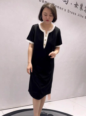 5841芮娜依莲初夏新品设计感衣领女人味气质风连衣裙加大码女装