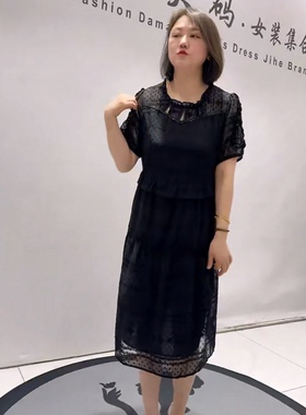 5933芮娜依莲夏款新品重工设计带内衬女人味显瘦连衣裙加大码女装