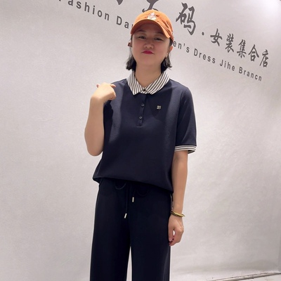 3681芮娜依莲秋款新品polo领简洁大方休闲百搭T恤衫加大码女装