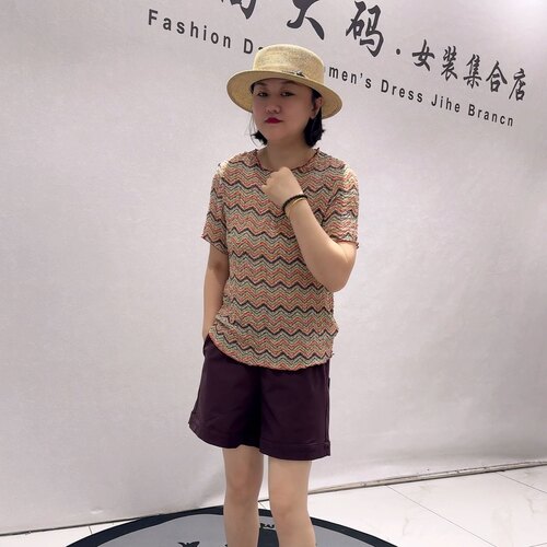 31100女权贵族夏款新品褶皱面料单层短袖上衣显瘦衫加大码女装