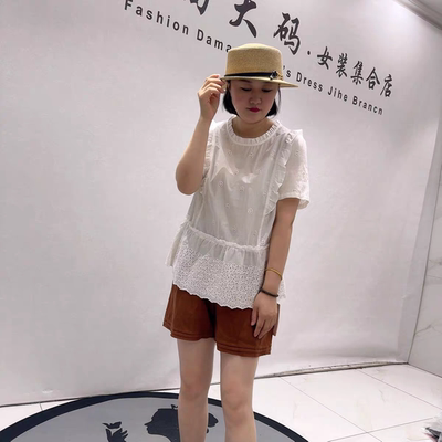 8075芮娜依莲夏款新品纯棉面料木耳边底部设计感气质衫加大码女装