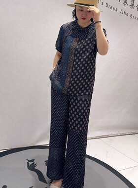 5255芮娜依莲夏款新品国风上衣搭配松紧腰休闲裤人丝面料两件套