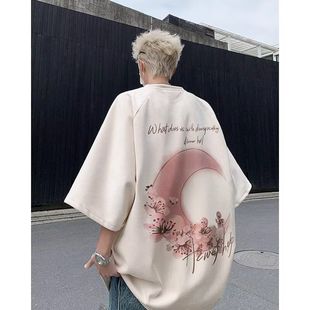 欧美高街t恤男夏季 薄款 潮流麂皮绒短袖 痞帅宽松青少年冰丝五分袖