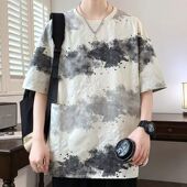 衣服T 穿搭半袖 青少年国潮水墨画泼墨复古t恤短袖 男生潮流痞帅夏季