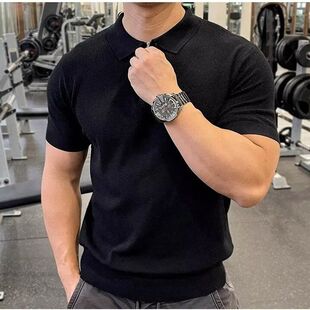 2026夏季男士薄款针织上衣跑步训练服翻领polo衫短袖T恤夏季男款