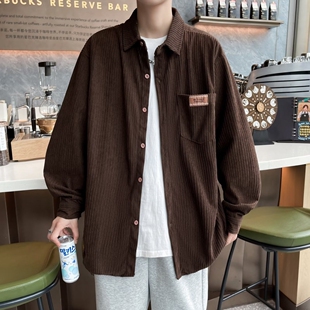 春季薄款灯芯绒长袖衬衫男士休闲学生宽松潮流衬衣港风新款外套