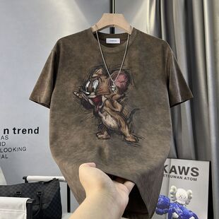 日系复古oversize可爱杰瑞短袖 t恤女男夏潮牌学生休闲情侣上衣